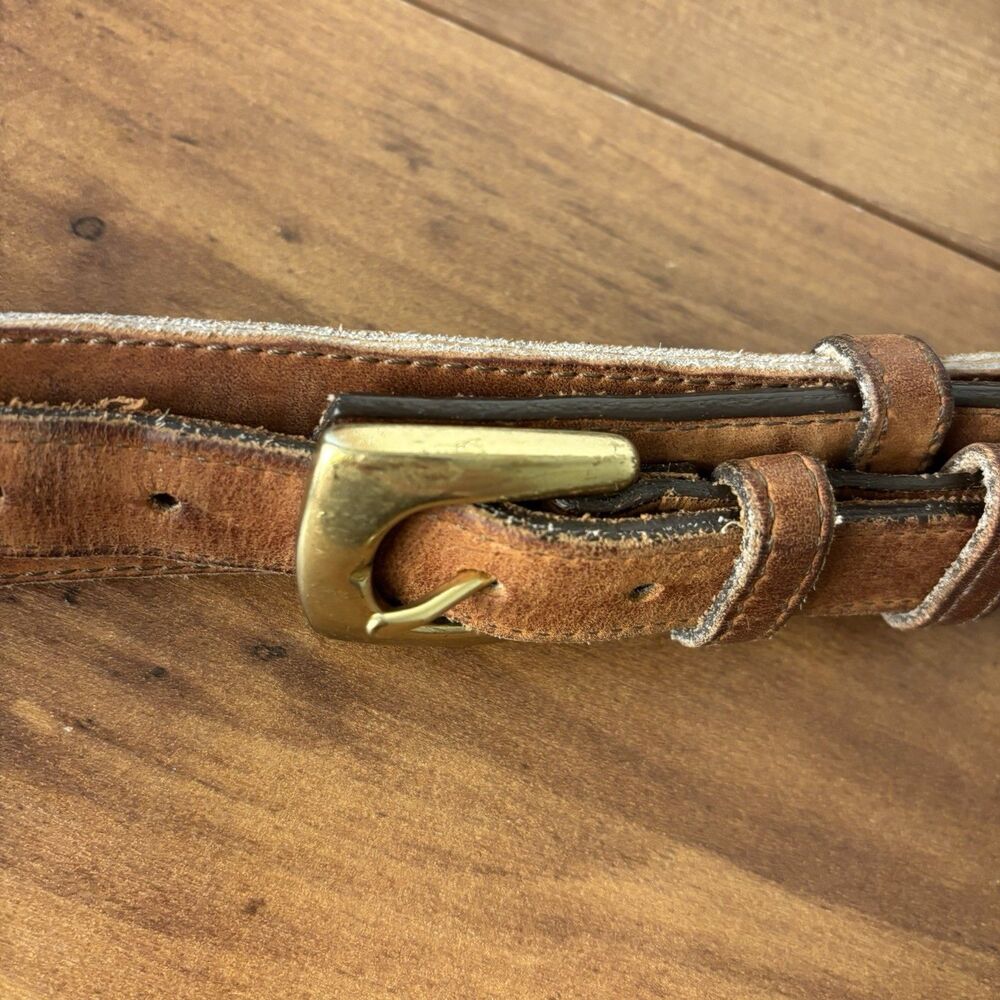 VTG CABELA'S Leather Ranger Belt Sz 38 Leather Smooth Brown Brass Buckle Classic - Picture 3 of 8